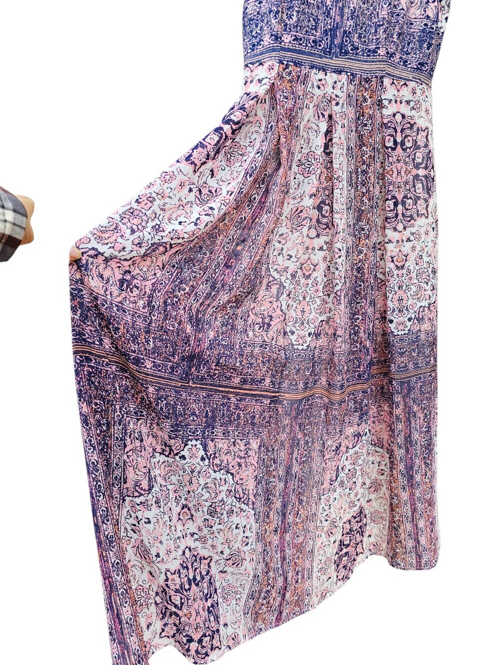 Tahari Pink & Navy Printed Sleeveless Maxi Dress Size 4 - Picture 7 of 16